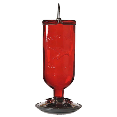#ad Red Antique Decorative Glass Hummingbird Feeder 16 Oz. Capacity