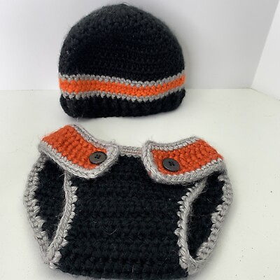 #ad #ad Homemade Harley Davidson Knit Baby Outfit Diaper Cover and Hat