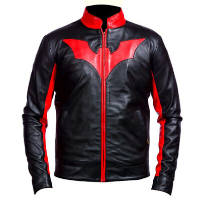 Men’s Leather Jacket Motorcycle Biker Vintage Cafe Racer Distressed Black Red
