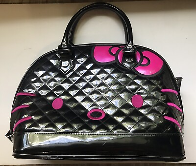 #ad HELLO KITTY Loungefly Sanrio Large Black Quilted Pink Embroidery Tote Purse VGPC