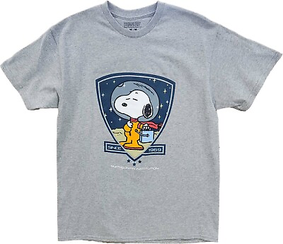 New Men#x27;s Peanuts Snoopy Smithsonian Institution Retro Vintage Grey T Shirt Tee