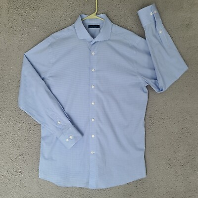 Cole Haan Grand.ØS Dress Shirt Mens 17 34 35 Blue Plaid Checker Long Sleeve