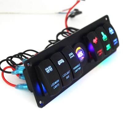 #ad 6 Gang Toggle Rocker Switch Panel Colorful LED Voltmeter for RV Car Marine Boat