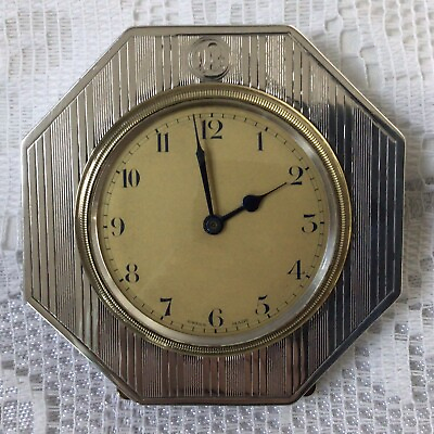1929 Solid Silver Hexagon Clock By Collett amp; Anderson Swiss Mechanism . Working