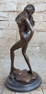 Handmade 100% Hot Cast Bronze Signed Sculpture Statue Woman Nude Modeling Girl