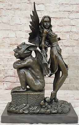 Aldo Vitaleh#x27;s Masterpiece Hot Cast Bronze Midnight Fairy and Gargoyle Sculpture