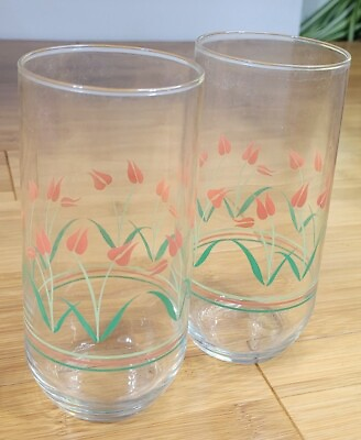 Lot of 2 Corelle Luminarc CASEY#x27;S FLOWERS Dutch Red Tulip Glass Tumbler