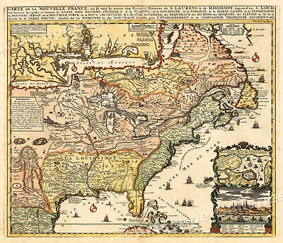#ad Map of New France 1718 Vintage Style North America Map 20x24