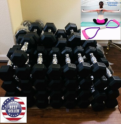 #ad Wholesale Pair of Rubber Hex Dumbbell 5 40 lbs  FREE Chest Expander