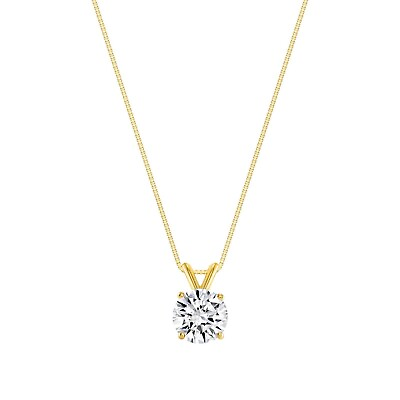 #ad 1 2 Ct Round Cut Real Diamond Solitaire Pendant Necklace 14k Yellow Gold