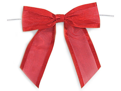 #ad 12 Sheer Red Pre tied Organza Bows Satin Edge Ribbon Christmas Holiday Valentine