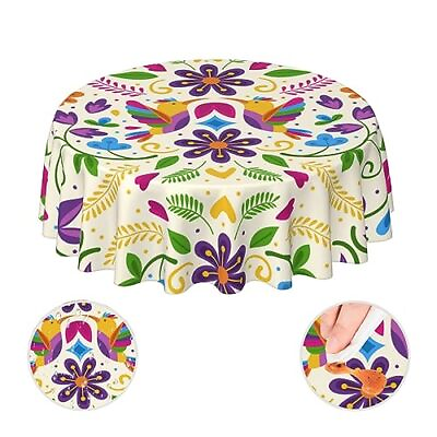 #ad Colorful Mexican Floral Mexican Pattern Round Tablecloth Waterproof Wipeable ...
