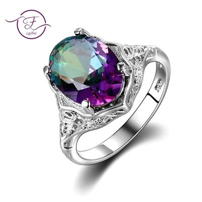 Authentic Topaz Ring Mystic Genuine Jewelry 925 Streling Silver Gift Rainbow Gem
