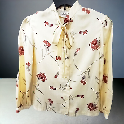 #ad #ad Vintage 70#x27;s Amanda Floral Tie Collar Long Sleeve Multi Color Blouse Sz 13 14 M
