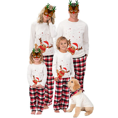 #ad 2022 Adult Kids Family Matching Christmas Elk Pajamas Pyjamas Nightwear PJs Set