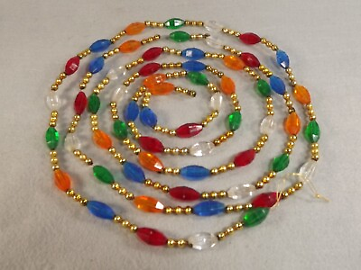 #ad Vintage Garland Glass Plastic Beads on Wire Jewel Tones Christmas 97 inches long