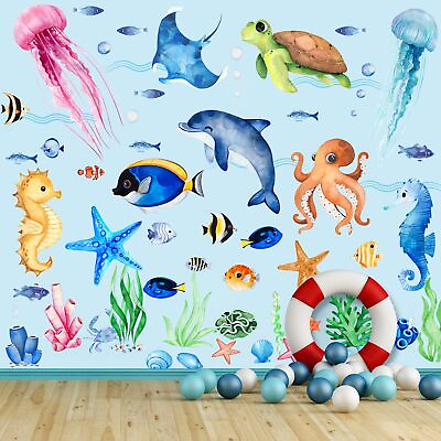 #ad 4 Sheets Ocean Fish Wall Decals Stickers Under The Sea Decal