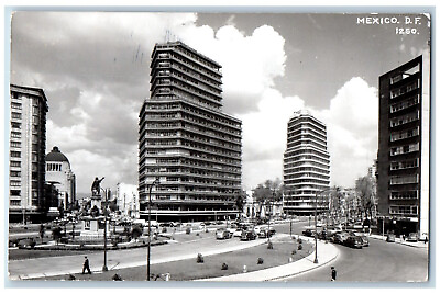 #ad Mexico City Mexico Postcard Monument Road Buildings View 1952 RPPC Photo