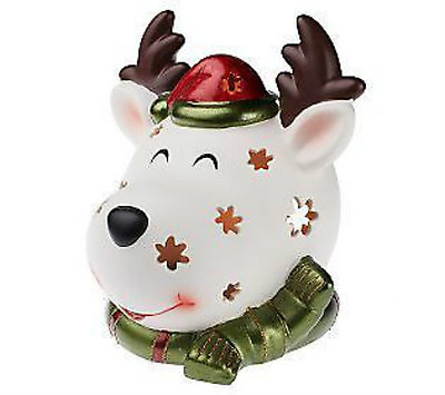 Christmas Decoration Porcelain Reindeer Luminary w Flameless Candle amp; Timer