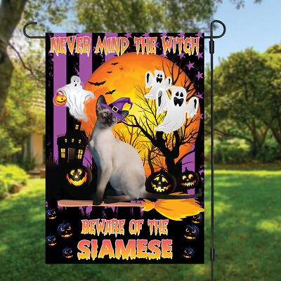 #ad Never Mind The With Beware Of The Siamese Halloween Flag Witch Cat Garden Flag