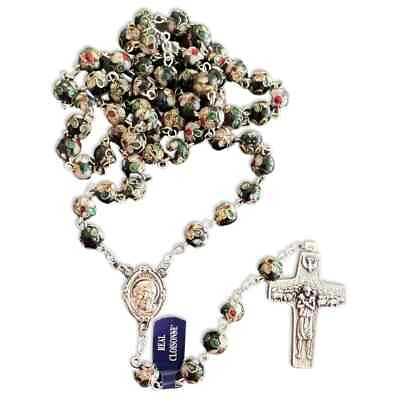 #ad St. Padre Pio Black Rosary Blessed By Pope with Relic