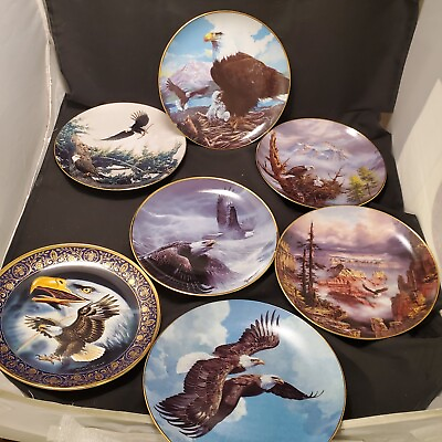 #ad Vintage American Eagle Porcelain Plates Mxd Lot of 6 Doulton Franklin Danbury