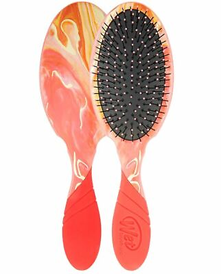 #ad Wet Brush Detangler Ultra Soft Bristles Pink Salmon Gold Design Grip Handle