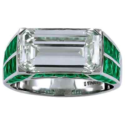 #ad Gorgeous 935 Real Silver 3.60 Carat Emerald Cut Natural CZ amp; Green Emerald Ring