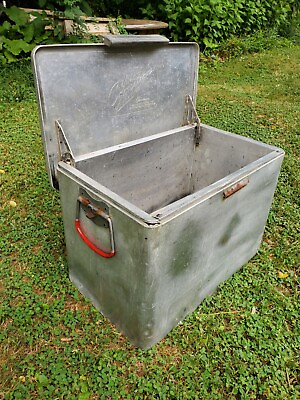 #ad Vintage Cronstroms Cooler Aluminum Ice Box Red Handles Heavily Used USA