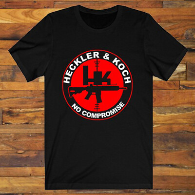 #ad New Heckler and Koch Logo Guns Firearms Men#x27;s Black T Shirt S to 5XL