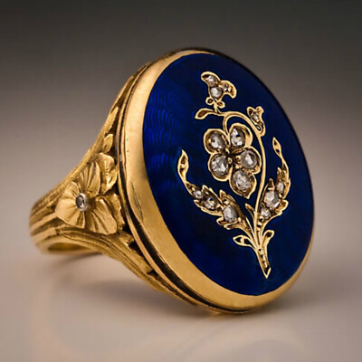 Antique Victorian Enamel Rings Art Nouveau Royal Style Gold Ring Wedding Jewelry