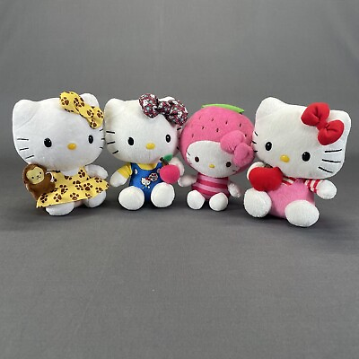 #ad Hello Kitty Plush Sanrio Various Lot of 4 Small Stuffed Animals Strawberry Apple