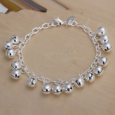 #ad Women Fashion Jewelry 925 Silver Plated Bell Bead Bangle Bracelet 15 2