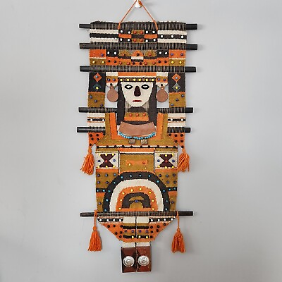 Vtg 60 70s Textile Aztec Wall Hanging Peru Ecuador South America Mixed Material