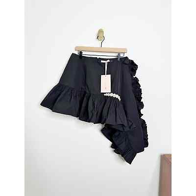 #ad NWT Simone Rocha x HM Collab Black Asymmetrical Ruffle Hem Mini Skirt Pearl US 8