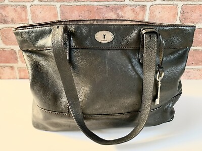 #ad FOSSIL Black Pebbled Leather Shopper Tote Carryall Shoulder Handbag Purse NICE