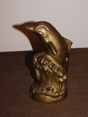VINTAGE FISH ART 8 1 2quot; HIGH BRASS DOLPHIN