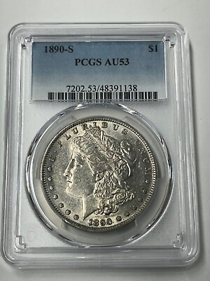 #ad 1890 S Morgan Silver Dollar PCGS AU53