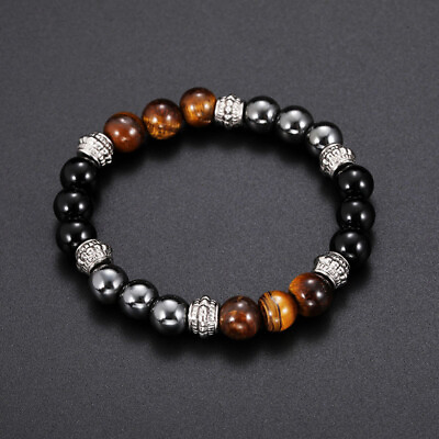 #ad Tiger#x27;s Eye Stone Beads Hematite Magnetic Bracelet Therapy Arthritis Pain Relief
