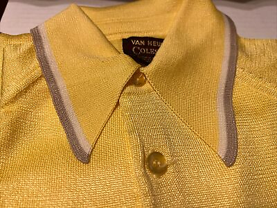 #ad #ad Vintage 60s Van Heusen Coleseta Knit Polo Mens Medium Yellow
