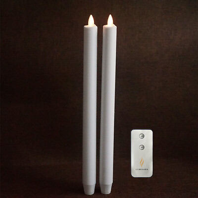 Luminara Flameless Battery Operated Wax Taper Candles White with Remote 12inch