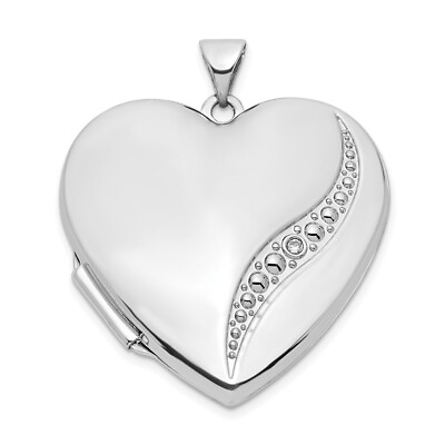 #ad Real 14K White Gold Wave Diamond 27mm Heart Locket; Women amp; Men