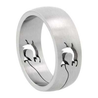 8mm Stainless Steel Cut out Dolphins Design Domed Wedding Band Ring
