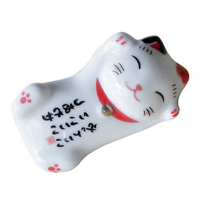 #ad 5x Japanese Ceramic Lucky Cat Chopstick Stand Racks Holders White Porcelain