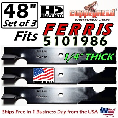 #ad COPPERHEAD 3 PK 48quot; HD FERRIS BLADES 5020843 5101986 MADE IN USA 1 4quot; THICK