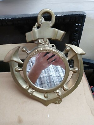 #ad Vintage Ships anchor mirror. Solid brass. Ships wheel chain. Nautical decor.