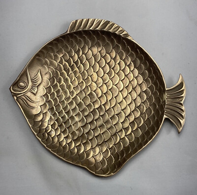 Vintage Brass Fish Coin Jewlery Tray Catchall Dish Trinket Decor