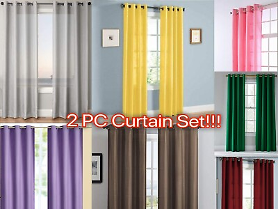 NEW WCX 2 Piece Solid Faux Silk Grommet Window Curtain Panels All Sizes SALE