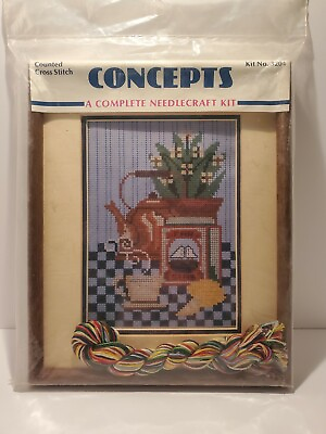 #ad Vintage Tea Flowers Tea Pot Concepts Needlecraft Needlepoint Frame Sealed 3204