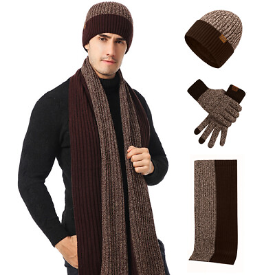 #ad 3Pcs Set Winter Long Scarf amp; Warm Gloves amp; Beanie Hat Knit for Xmas Gifts